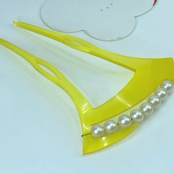 Kanzashi kimono Hair stick yellow resin faux pearls GS403 main image 4